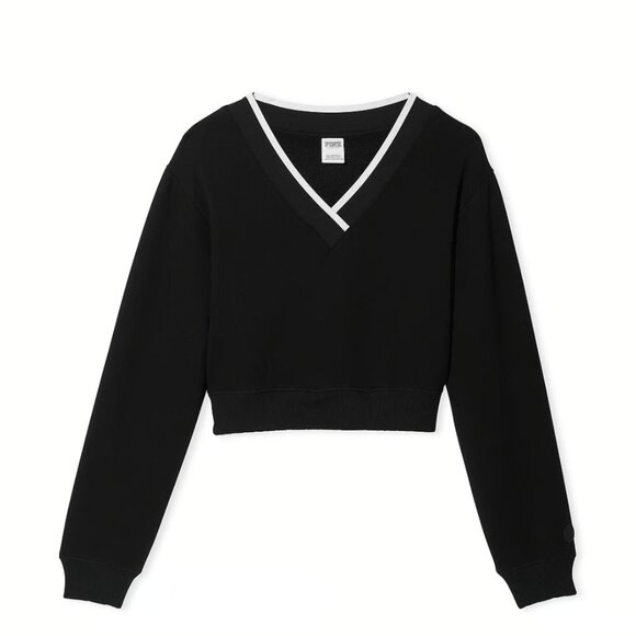 PINK Victoria's Secret Sweaters - NWT Victoria's Secret PINK Premium Fleece V-Neck Pullover, Black